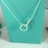 Tiffanyany Designer Halsband Ti Co -halsband Sterling Silver Double Ring Pendant Luxury High Grug Collar Chain For Girl Friend With Box Necklace