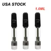 USA Stock Vape Cartridges 1 ml E-cigarettvagnar Tjocka oljeatomisatorer Tom platt skruv i spetsar Keramisk spole förångare White Black 510 Tråd Atomizer 1000pc/parti