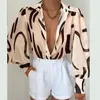 Damesblouses dames shirt elegante revers met een borte strand blouse mode patroon print losse casual lantaarn lange mouw vest topan top