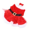 犬のアパレルクリスマスドッグ服調整可能なかわいいペットクリスマスコスチューム暖かいクリスマステーマパーティーのための弓の頭飾りで快適