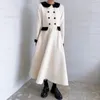 Casual Dresses Beautiful Long Sleeve Contrasting Color Doll Neck A-line Lady Dress Double Breasted Tweed 2023 Autumn Winter X477