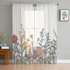 Gordijn bloemen vintage hand getrokken gordijnen voor woonkamer transparante tule raam slaapkamer decor sluier draperen