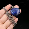 Chains Metal Chain Heart Shaped Semi Precious Stone Crystal Tiger Eye Lapis Lazuli Pendant Jewelry Sweet Accessories For Women