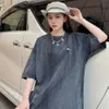 패션 의류 디자이너 Tees Tshirts We11done Summer New Emboidery Letter 소형 라벨 남성 여성 짧은 슬리브 티셔츠 느슨한 왁스 염색 된 석재 밀도 반 소매