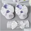 Sneakers Luxury Pearl Baby Girl Shoes First Walker Headband Set Sparkle Bling Crystals Princess Shower Gift Sh 230303 Drop Delivery Dhr7J