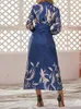 Casual Dresses for Women 2023 Paisley Print Tie Front Ruched Shirt Dress Vestido Maxi Daily Robe Femme frete GRATIS