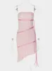 Vestido de dos piezas Fantoye Sexy Strapless Ribbon Ruffle Pink Backless High Elastic Mujer Verano Flaco Spil Party Clubwear 23425