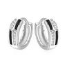 Серьги-кольца в стиле ретро, стерлинговое серебро 925 пробы, пряжка для ушей для женщин, модные черные линии с геометрической формой, простые серьги с цирконом, ювелирные изделия KOFSAC