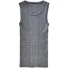 Men's T Shirts 2023 American Retro Sports Fitness Outwear Solid Color Underlay Knitted Tank Top Youth Summer Tshirt