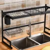 Dish Racks 65/85cm Stainless Steel Dish Rack Drainer Kitchen Storage Drying Shelf Tray Over Sink Utensil Holder Drain Kitchen Organizer 231124