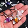 Charmes Pendentif aile de coeur en pierre naturelle pour femmes, Quartz Rose, améthyste, œil de tigre, bijoux à breloques, fabrication de colliers, vente en gros, livraison Dhxw1