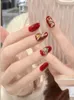 Nail Art Kits Flash Diamond Red Wear Finished Manicure Advanced Year Fake Patch Mid-Length