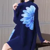 Casual Dresses Velvet Dress Autumn For Women 45-75kg 2023 Fashion Flower Printed Stand Collar Long Sleeve Loose A Line Knee Length