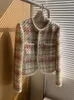 Jackets femininos 2023 moda vintage checked tweed jacket redond mloox de manga longa up mulheres elegantes clássicas com bolsos