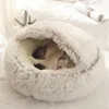 Kennele długopisy zimowe Plush Miękkie łóżko Sofa Cat okrągła poduszka ciepła 2 w 1 dom Puppy Nest Sleep Kennel dla małych piesek kotów 231124
