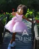 Girl Dresses Pink Short Flower For Wedding Beads Bows Kids Birthday Pageant Gowns Tiered Children Mini Pograpghy