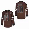 영화 10 John Biebe 영화 Jerseys Hockey College 버전 Mystiy Alaska 팀 Brown Vintage Stitched University for Sport 팬 통기 가능한 풀오버 레트로 긴 슬리브