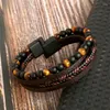 Charm Bracelets Fashion Classic High Quality Leather Bracelet Men's 21CM Tiger Eyeball Multi Layer Beaded Jewelry Gift