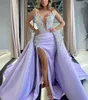 Exquisite Mermaid Prom Dresses Sleeveless V Neck Appliques Sequins Beaded Floor Length 3D Lace Satin Diamonds Slit Evening Dress Bridal Gowns Plus Size Custom Made