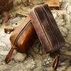 Large Capacity Leather Pencilcase Zipper Stationery Holder Organizer Big Handmade Real Cowhide Pencil Pouch Case School Bags