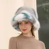 베레트 겨울 고급 넥타이 염색 플러시 모자 여성 따뜻한 가짜 모피 버킷 모자 야외 스키 휴가 어부 모자 큰 푹신한 2023