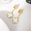 Collane con ciondolo di design da donna Elegante 4/quattro argento sterling a quattro foglie di erba bianca naturale Fritillaria due toppe per orecchie a fiore orecchini premium di lusso leggeri in oro