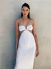 Two Piece Dress Cryptographic Summer Spaghetti Strap Halter Sexy Backless Maxi Elegant Bandage Sleeveless Club Party es Bodycon 230425