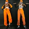 Stage Wear Hip Hop Vêtements De Danse Pour Femmes Orange Crop Top Sweat Pantalon Lâche Jazz Discothèque Dj Show Outfit Costume DNV14218