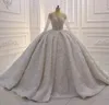2024 Exquisites Blumen-Ballkleid-Hochzeitskleid mit vollen Ärmeln, Luxus-Perlenapplikationen, Knopfleiste hinten, Dubai-Brautkleider, Roben, Mariage, Vestido de Noiva