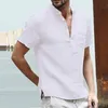 Camicie casual da uomo Camicia da uomo in lino con scollo a V di alta qualità Fasciatura T T-shirt in cotone a maniche lunghe tinta unita maschile S3xl 230425