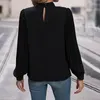 Blusas femininas 2023 gola solta simples camisa preta feminina vintage plissado lanterna manga longa blusa casual senhoras elegantes topos 30142