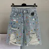 Shorts pour femmes Mode Femmes Couleur Diamant Paillettes Avec Trous En Denim Dames Casual Capris Lâche Tendance Jeans Pantalon Rivets Streetwear