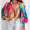 Damesblouses dames shirt elegante revers met een borte strand blouse mode patroon print losse casual lantaarn lange mouw vest topan top