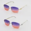 New Designer Rimless Diamond cut Lens Sunglasses Original White Genuine Natural Horn Sunglasses Male and Female 8200757A metal frame Square Lens Size 60-18-140mm