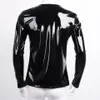 Men's Body Shapers sexy men shiny patent leather coat sexy slim sweatershirt Stage costume