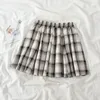 Kjolar houzhou harajuku pläd kjol kvinnor kawaii söt hög midja a-line mini kjol sommar mjuk tjej japansk stil lolita streetwear 230425