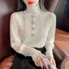 Kvinnors blusar Autumn and Winter 2023 Blus High Collar Lace Pullover Korean Topps Bottom Shirt Women Fashion Cloth Blusas 17708