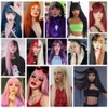 Sentetik peruklar uzun düz siyah peruk, patlama ile kadın için 26 inç sarışın pembe kırmızı cosplay lolita ısıya dayanıklı doğal saç 230425