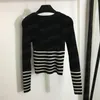 Embroidered Letter Striped Knits Tops Pullover Sweater For Women Long Sleeve Knitting Hoodie Tees Fashion Casual Ladies Bottoming Shirts