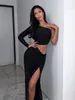 Two Piece Dress CNYISHE One Shoulder Cut Out Split Ruched Maxi for Women Elegant Party Prom Gown es Woman Sexy Birthday Outfits Robes 23425