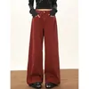 Jeans femininos estilo americano vinho vermelho baggy mulheres harajuku vintage cintura alta larga denim perna calças y2k oversize cowboy calças