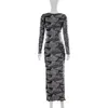 Casual Kleider WeiYao Herbst Rüschen Y2K Kleidung Langarm Streifen Bodycon Maxi Für Frauen Club Party Geburtstag Streetwear Herbst Outfits