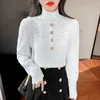 Kvinnors blusar Autumn and Winter 2023 Blus High Collar Lace Pullover Korean Topps Bottom Shirt Women Fashion Cloth Blusas 17708