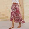 Skirts Ruffle Women Bohemian Print Irregular Side Tie Beach Casual Wrap Elegant Midi Woman Clothes 230424