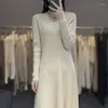 Pulls pour femmes sur mesure mouton pure laine col en v robe pull mode coupe ajustée à manches longues produit tricoté