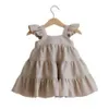Roupas de roupas roupas de bebê vestido de menina verão linho de primavera de algodão recém -nascido crianças mangas