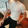 T-shirts voor heren van hoge kwaliteit mannen Half Turtleneck gebreide t shirts heren heren herfst korte mouw slanke fit massieve pullovers casual uitgerekte trui tee 230425