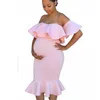Zwangerschapsjurken Elegant voor Poshoot Ruffles Pography Props Zwangere kleding van de schouderfeestjurk Baby Shower 230425