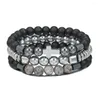 Strand Fashion 3pcs/Lot Cross Bead Bracelet Sets Мужчины 8 мм гематит матовой камень с бисером для женщин