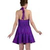 Scene Wear Women Latin Dance Dress Purple Costume Dancewear Sexig ärmlös salsa Cha Rumba Tassel Firnge